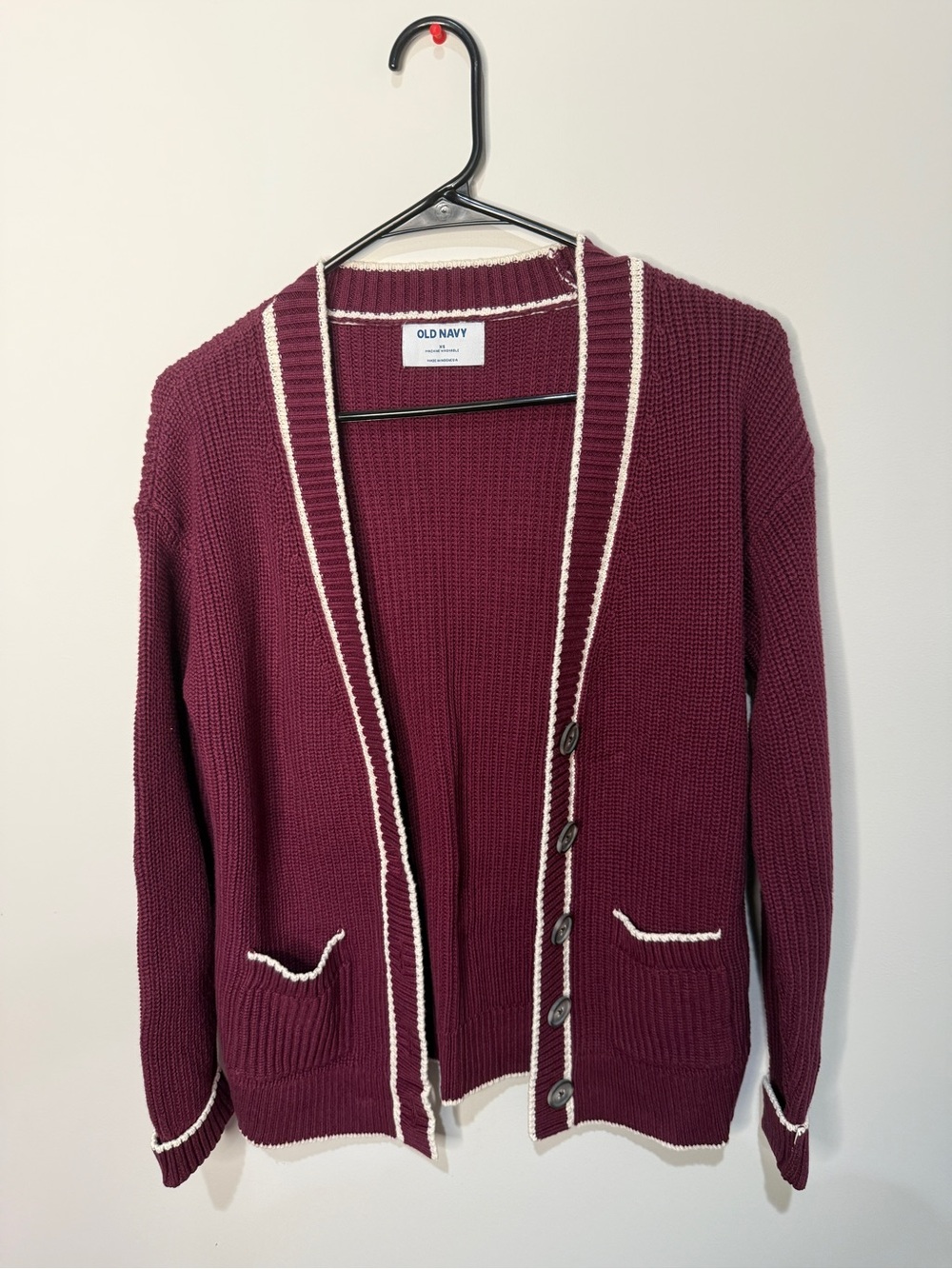 Old Navy Women's Wine Cardigan with Cream Trim